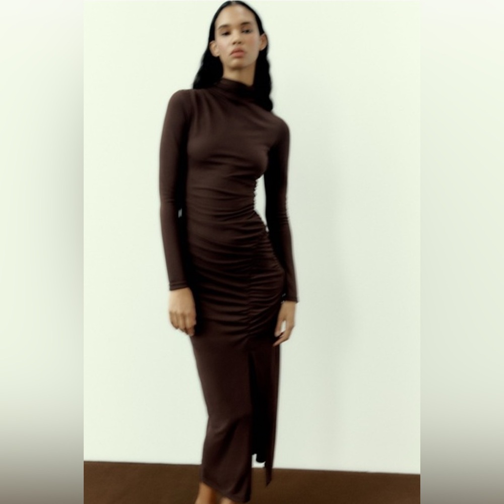 ZARA DRAPED MIDI DRESS XL - Picture 4 of 15